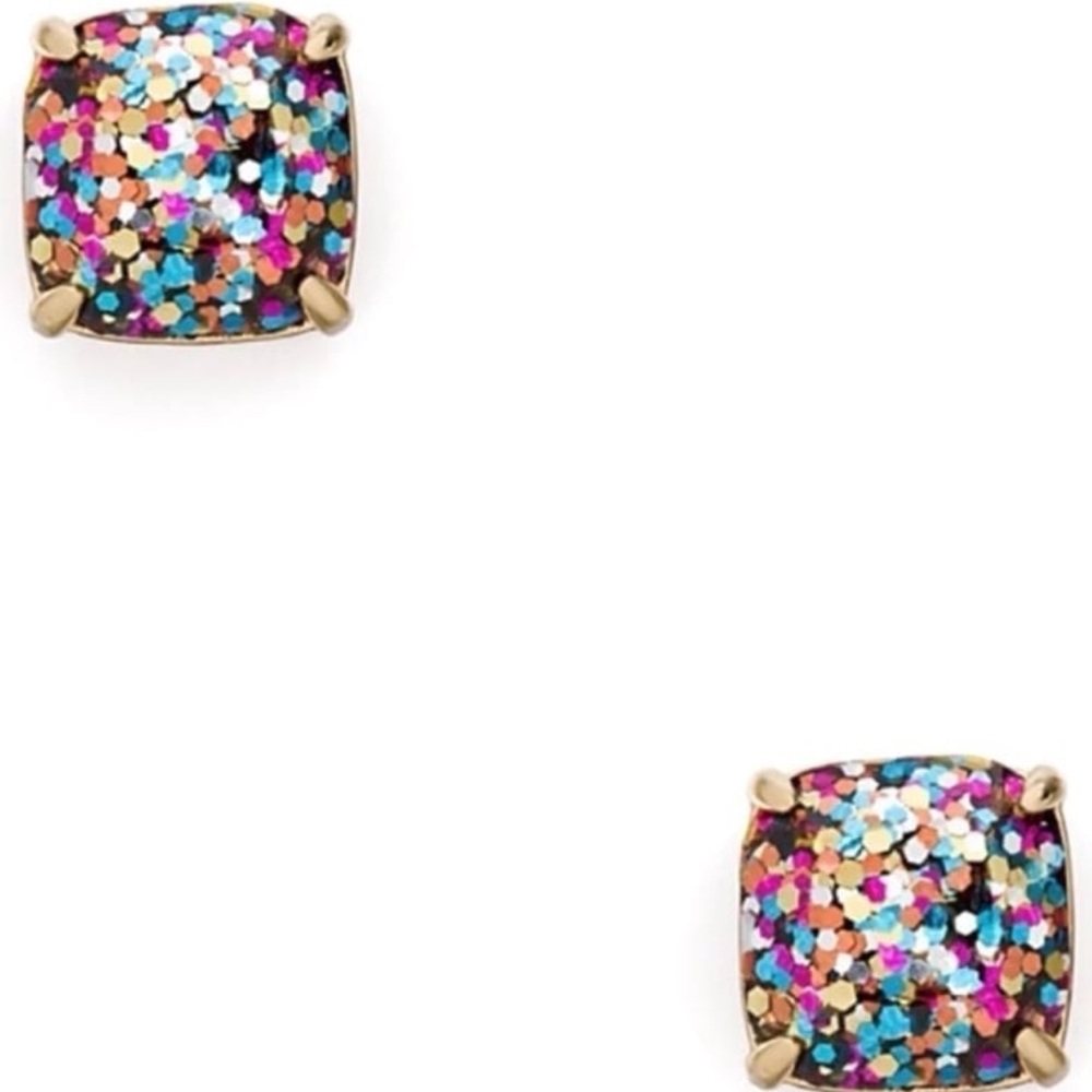 $58 Kate Spade Glitter Square Multi Color Stud Earrings in pink, blue, gold